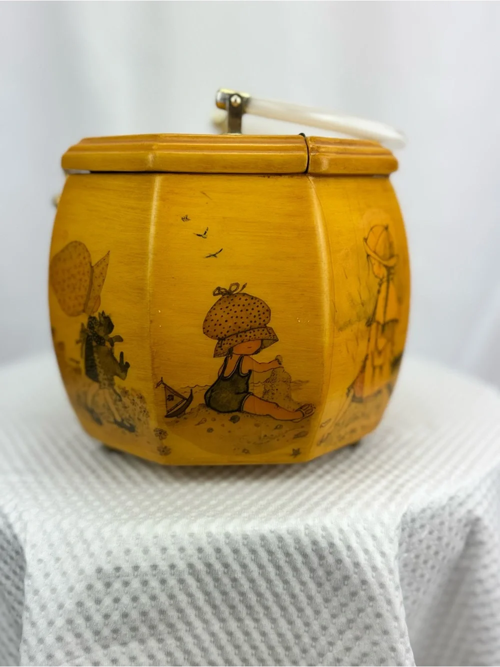 Vintage 70’s Holly Hobbie Decoupage Wooden Purse, box, jewelry,trinkets